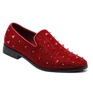 Men's Spike Pointy Toe Punk Studded Rivet Loafers Casual Dress Slip On Shoes s24